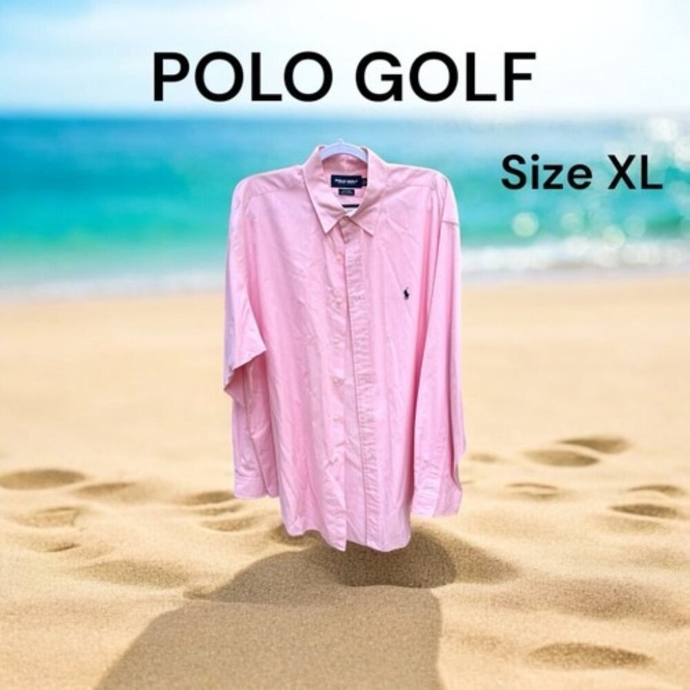 Ralph Lauren Shirt Men's XL Pink Stripe Oxford Button Down Polo Golf Long Sleeve